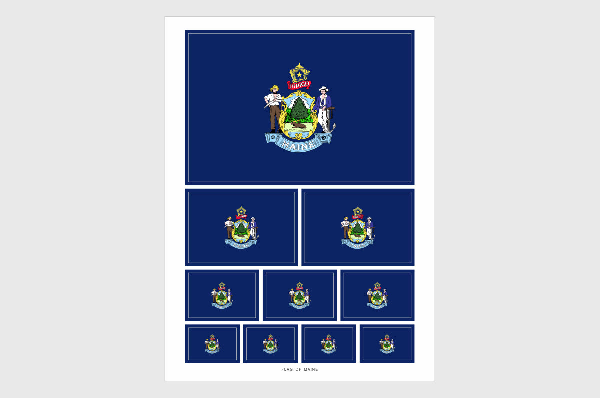 Maine Flag Sticker, Weatherproof Vinyl Maine Flag Stickers