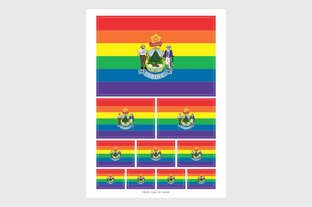 Maine LGBTQ Pride Flag Sticker, Weatherproof Vinyl Pride Flag Stickers