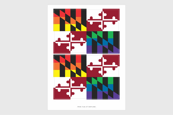 Maryland LGBTQ Pride Flag Sticker, Weatherproof Vinyl Pride Flag Stickers