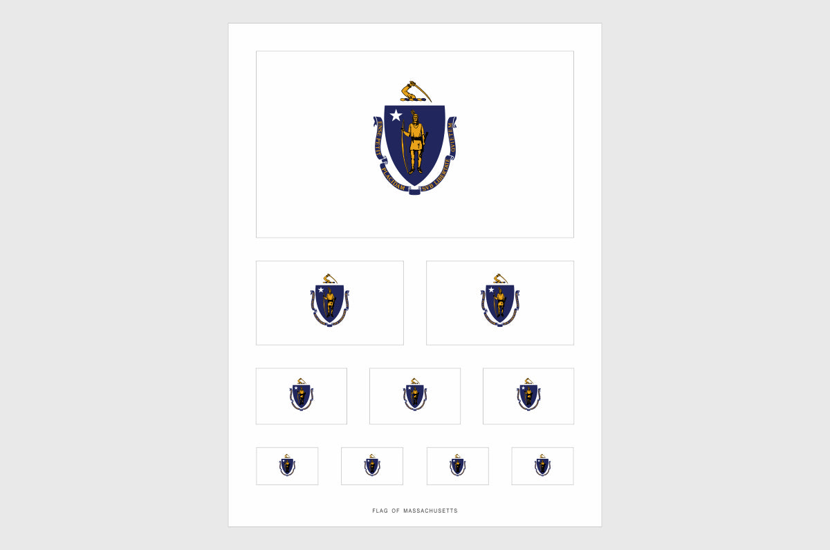 Massachusetts Flag Sticker, Weatherproof Vinyl Flag Stickers