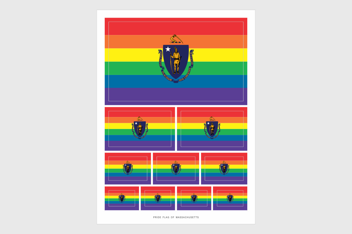 Massachusetts LGBTQ Pride Flag Sticker, Weatherproof Vinyl Pride Flag Stickers
