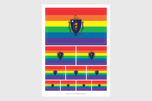 Massachusetts LGBTQ Pride Flag Sticker, Weatherproof Vinyl Pride Flag Stickers