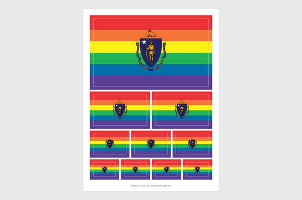Massachusetts LGBTQ Pride Flag Sticker, Weatherproof Vinyl Pride Flag Stickers