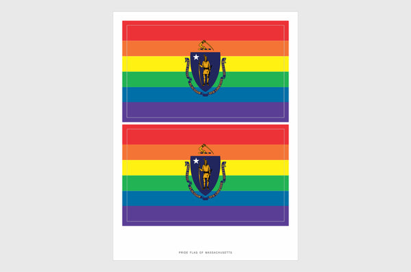 Massachusetts LGBTQ Pride Flag Sticker, Weatherproof Vinyl Pride Flag Stickers