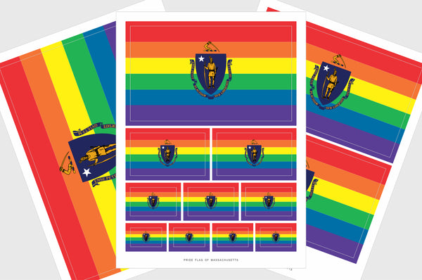 Massachusetts LGBTQ Pride Flag Sticker, Weatherproof Vinyl Pride Flag Stickers
