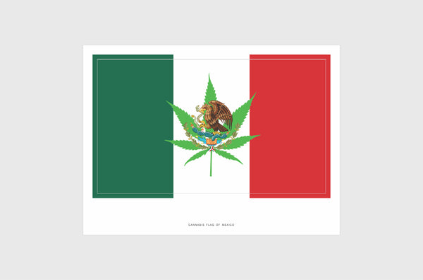 Mexico Cannabis Flag Sticker, Weatherproof Vinyl Mexican Marijuana Flag Stickers