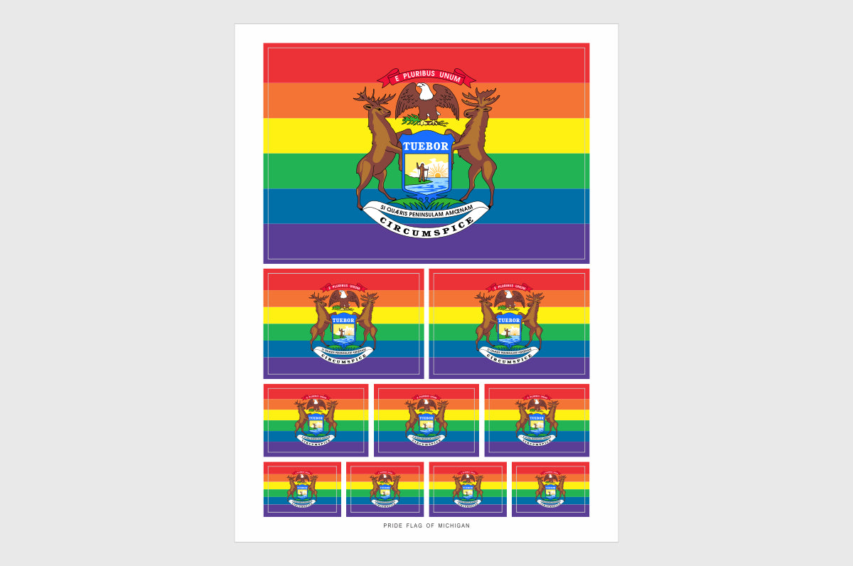 Michigan LGBTQ Pride Flag Sticker, Weatherproof Vinyl Pride Flag Stickers