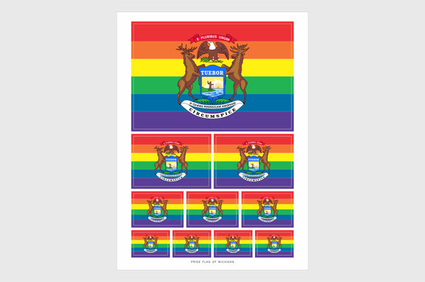 Michigan LGBTQ Pride Flag Sticker, Weatherproof Vinyl Pride Flag Stickers
