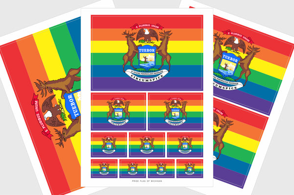 Michigan LGBTQ Pride Flag Sticker, Weatherproof Vinyl Pride Flag Stickers
