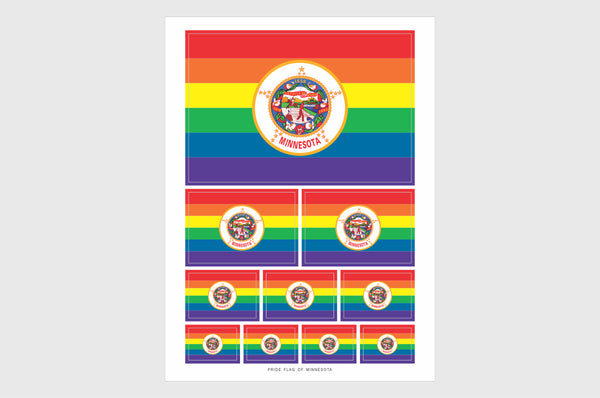 Minnesota LGBTQ Pride Flag Sticker, Weatherproof Vinyl Minnesota Pride Flag Stickers