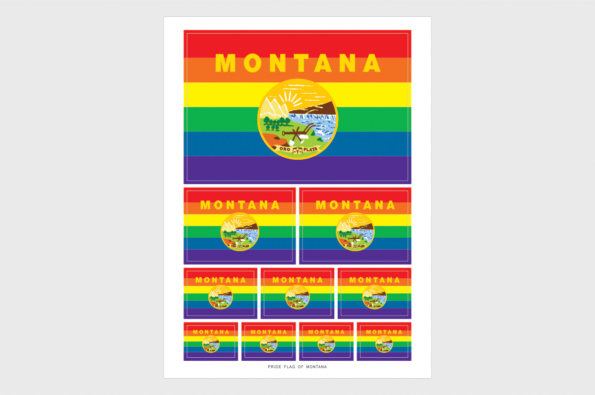 Montana LGBTQ Pride Flag Sticker, Weatherproof Vinyl Pride Flag Stickers