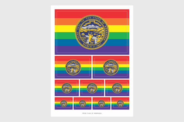 Nebraska LGBTQ Pride Flag Sticker, Weatherproof Vinyl Pride Flag Stickers