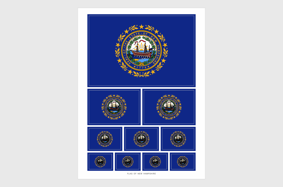 New Hampshire Flag Sticker, Weatherproof Vinyl State Flag Stickers