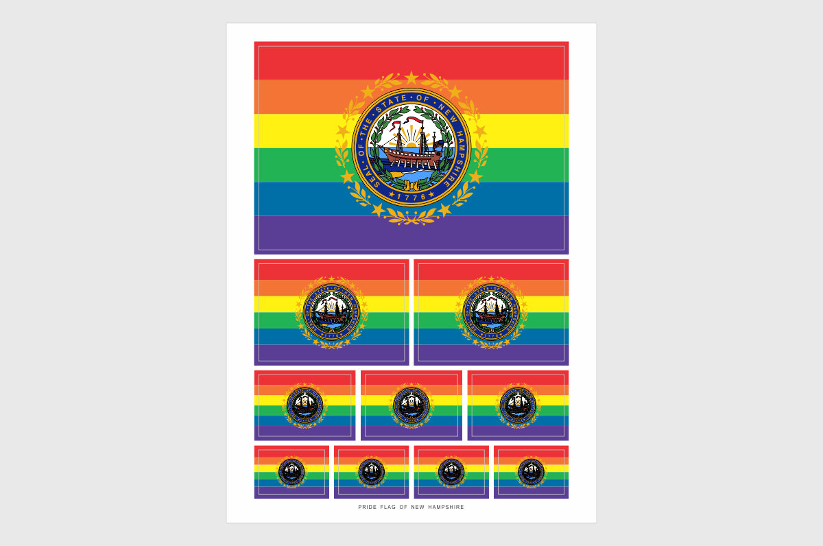 New Hampshire LGBTQ Pride Flag Sticker, Weatherproof Vinyl Pride Flag Stickers