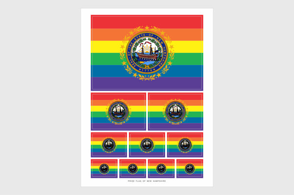 New Hampshire LGBTQ Pride Flag Sticker, Weatherproof Vinyl Pride Flag Stickers