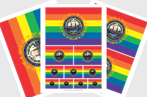 New Hampshire LGBTQ Pride Flag Sticker, Weatherproof Vinyl Pride Flag Stickers