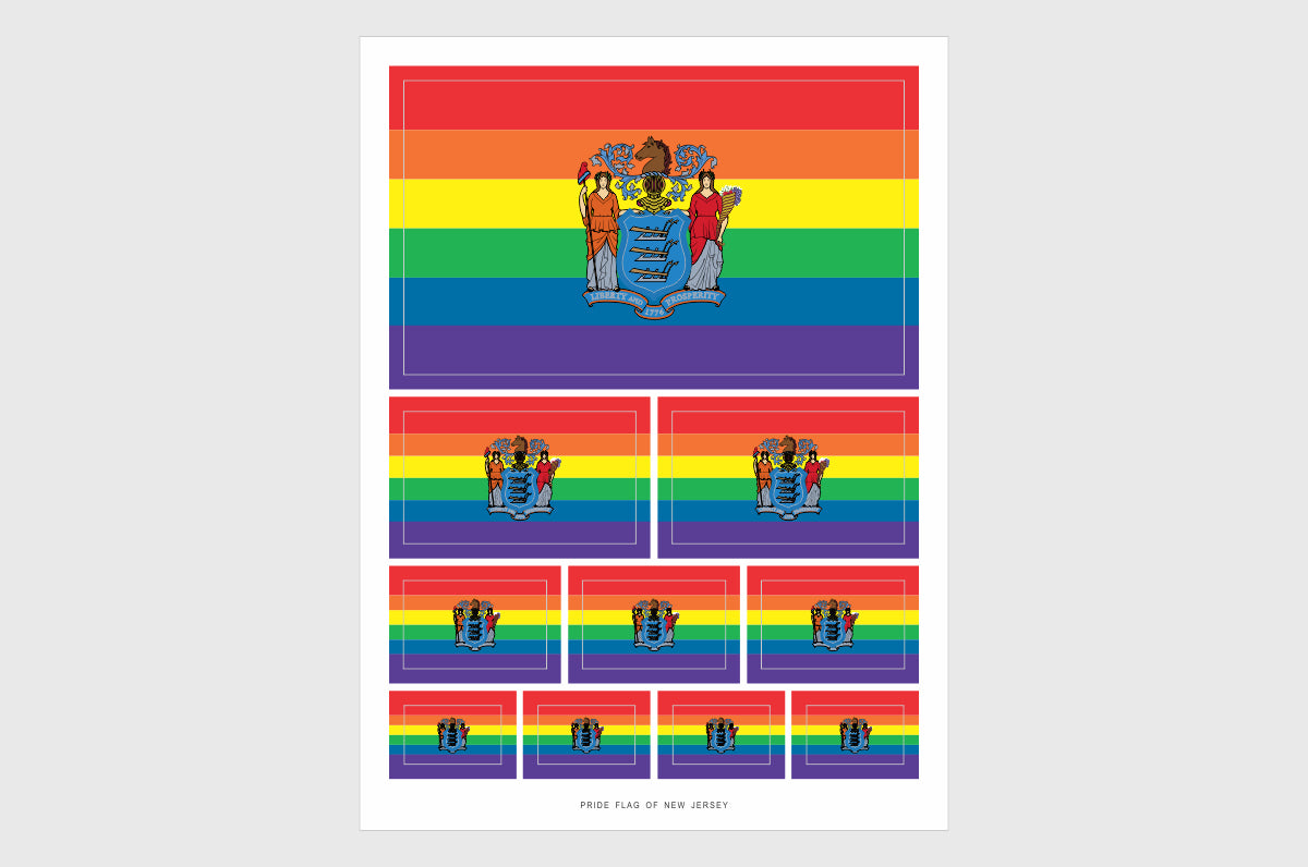 New Jersey LGBTQ Pride Flag Sticker, Weatherproof Vinyl Pride Flag Stickers