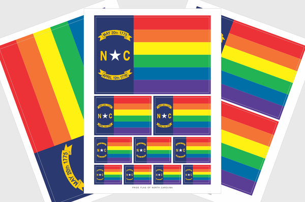 North Carolina LGBTQ Pride Flag Sticker, Weatherproof Vinyl Pride Flag Stickers