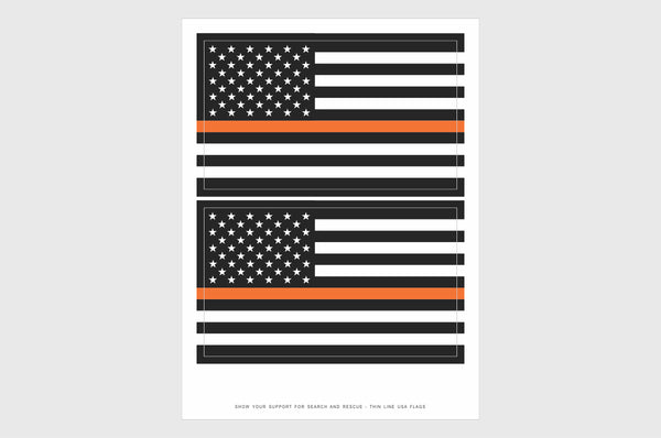 United States, USA Thin Orange Line Flag Stickers, Weatherproof USA Flag Stickers