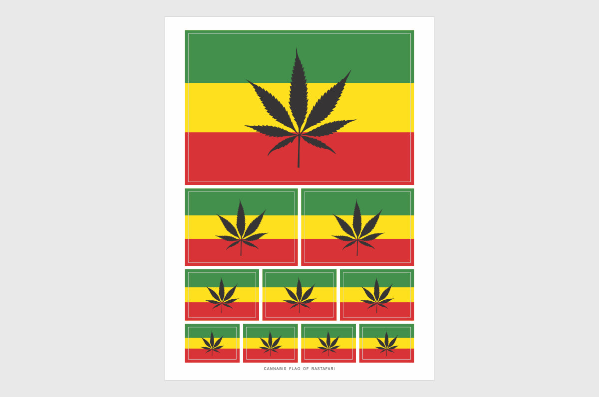 Rastafari Cannabis Flag Sticker, Weatherproof Vinyl Rastafarian Marijuana Flag Stickers