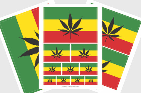 Rastafari Cannabis Flag Sticker, Weatherproof Vinyl Rastafarian Marijuana Flag Stickers
