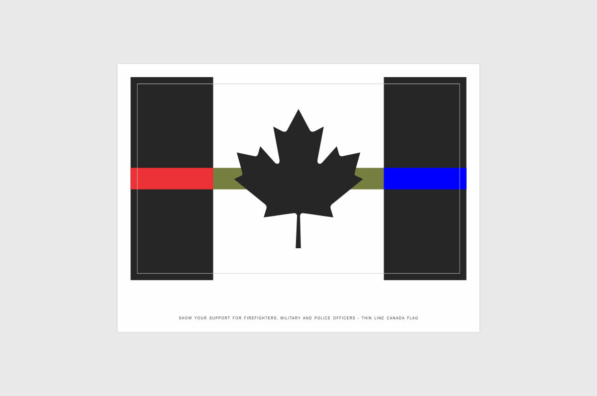 Canadian Red, Drab Green, Blue Line Flag Sticker, Weatherproof Vinyl Canada Flag Stickers