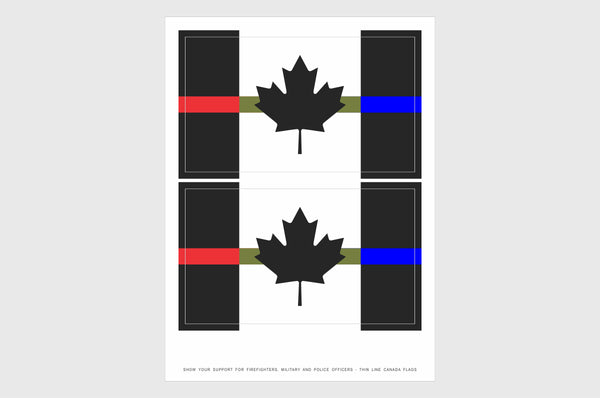 Canadian Red, Drab Green, Blue Line Flag Sticker, Weatherproof Vinyl Canada Flag Stickers