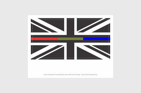 UK Thin Red, Drab Green and Blue Line Flag Stickers