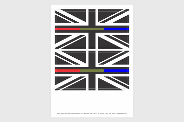 UK Red, Drab Green and Blue Line Flag Sticker, Weatherproof Vinyl Flag Stickers