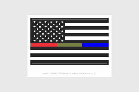 USA Red, Drab Green and Blue Line Flag Sticker, Weatherproof Vinyl American Flag Stickers
