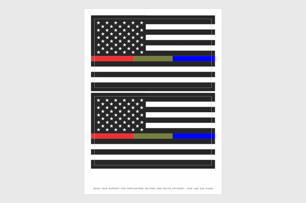 United States, USA Thin Red, Drab Green and Blue Line Flag Stickers