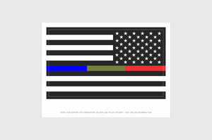 USA Red, Drab Green, Blue Line Opposing and Reverse, Left + Right Side Weatherproof USA Flag Stickers