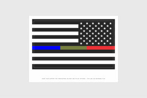 United States, USA Thin Red, Drab Green, Blue Line Opposing Direction Flag Stickers