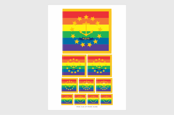 Rhode Island LGBT Gay Pride Flag Sticker, Weatherproof Vinyl Rhode Island LGBT Pride Flag Stickers