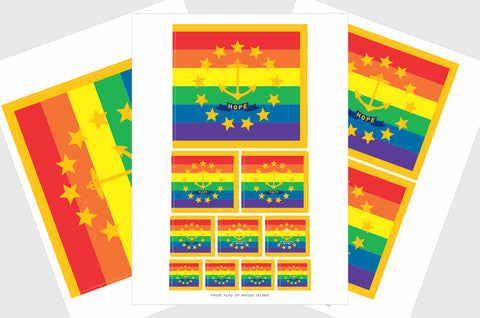 Rhode Island LGBT Gay Pride Flag Sticker, Weatherproof Vinyl Rhode Island LGBT Pride Flag Stickers