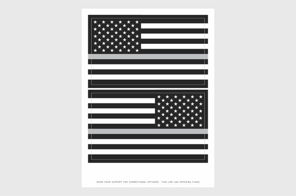 United States, USA Thin Silver Line Opposing Direction Flag Stickers