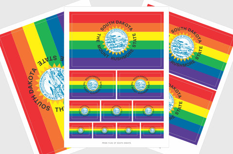 South Dakota LGBTQ Pride Flag Sticker, Weatherproof Vinyl Pride Flag Stickers