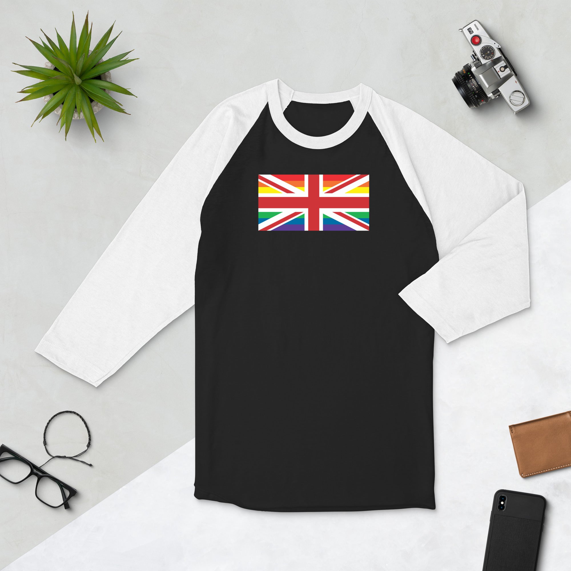 United Kingdom LGBT Pride Flag 3/4 sleeve raglan shirt
