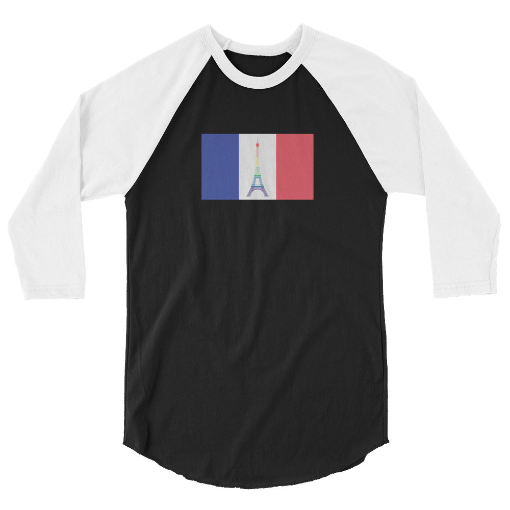 France LGBT Pride Flag 3/4 Sleeve Raglan Shirt