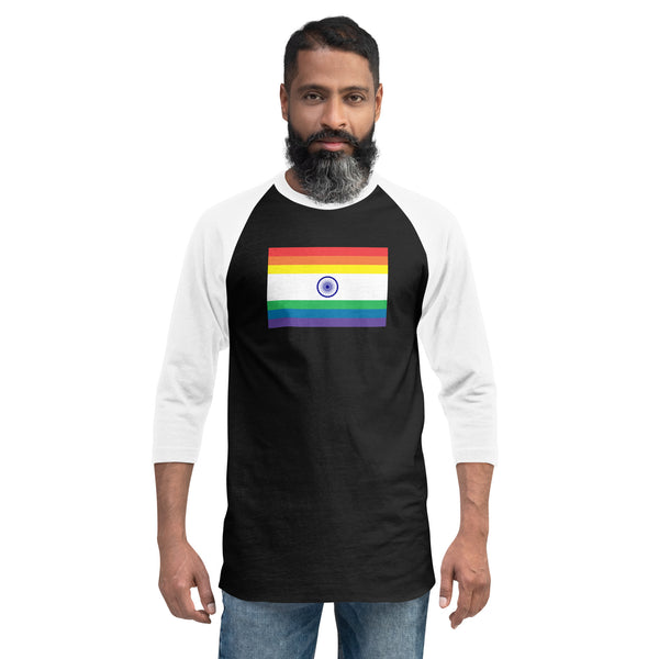 India LGBT Pride Flag 3/4 sleeve raglan shirt