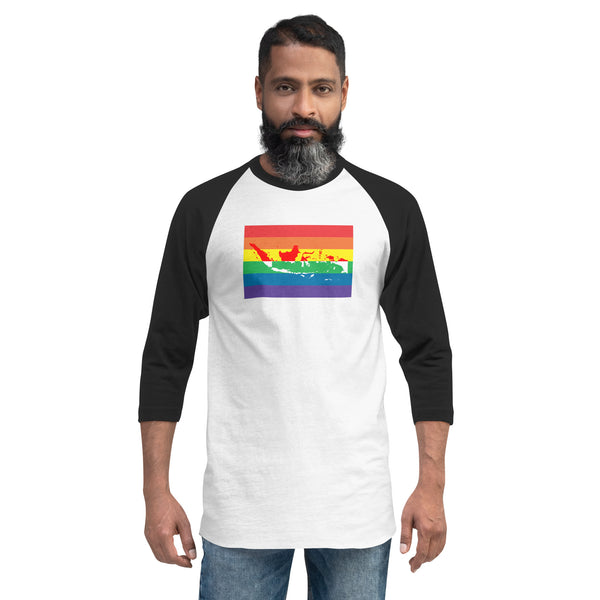 Indonesia LGBT Pride Flag 3/4 sleeve raglan shirt