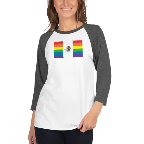 Mexico LGBT Pride Flag 3/4 sleeve raglan shirt