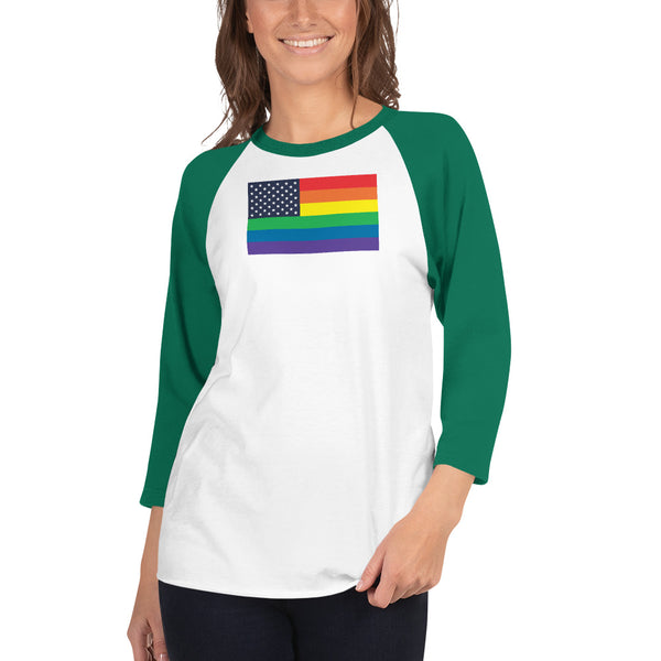 United States LGBT Pride Flag 3/4 sleeve raglan shirtS