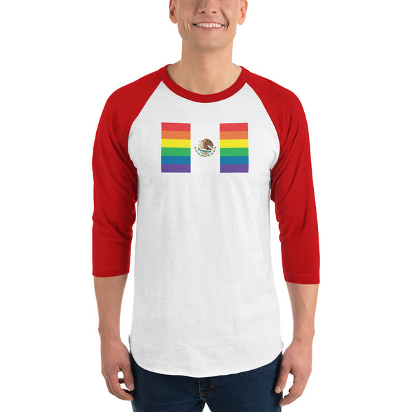 Mexico LGBT Pride Flag 3/4 sleeve raglan shirt