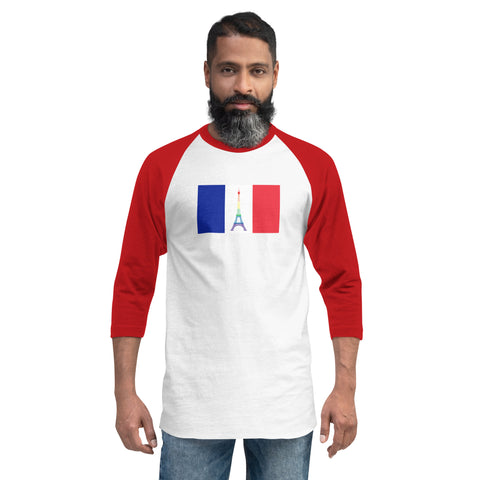 France LGBT Pride Flag 3/4 Sleeve Raglan Shirt