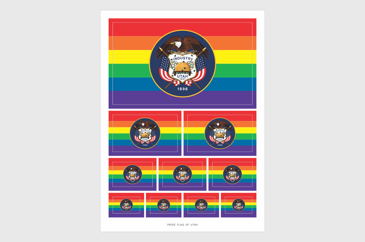 Utah LGBT Gay Pride Flag Sticker, Weatherproof Vinyl Utah LGBT Pride Flag Stickers