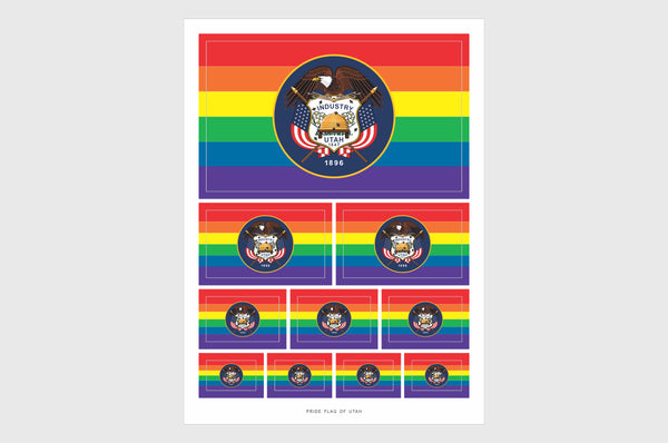 Utah LGBT Gay Pride Flag Sticker, Weatherproof Vinyl Utah LGBT Pride Flag Stickers