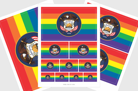 Utah LGBT Gay Pride Flag Sticker, Weatherproof Vinyl Utah LGBT Pride Flag Stickers
