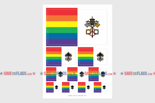 Vatican LGBT Gay Pride Flag Sticker, Weatherproof Vinyl Vatican LGBT Pride Flag Stickers