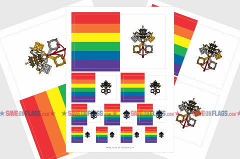 Vatican LGBT Gay Pride Flag Sticker, Weatherproof Vinyl Vatican LGBT Pride Flag Stickers